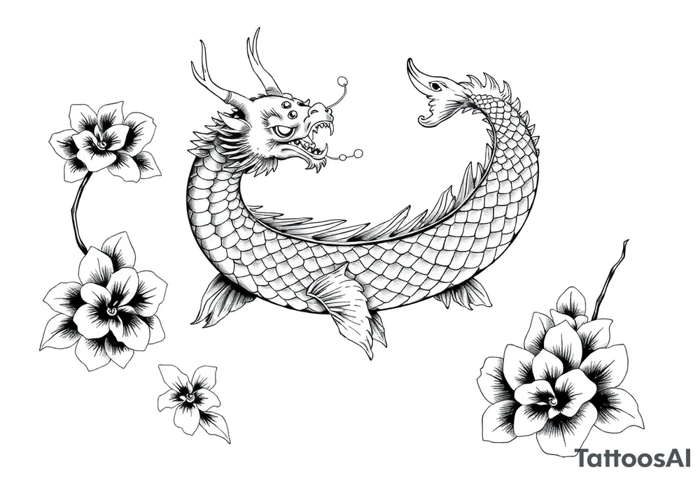 dragon koi in pond tattoo idea