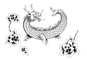 dragon koi in pond tattoo idea