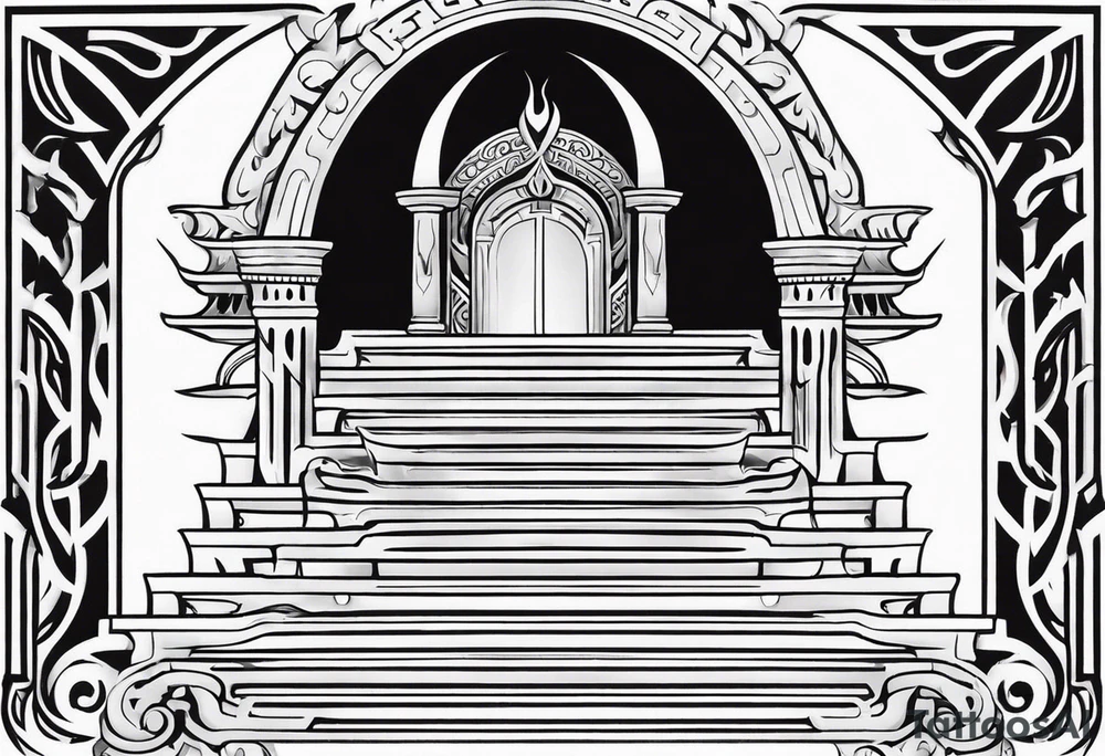 Valhalla mist fire sword shield stairs tattoo idea