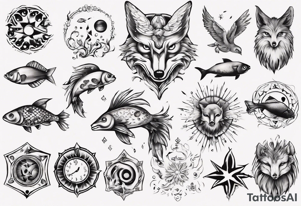 sonne, eule, fuchs, sapere aude, Wasser, fisch, forelle tattoo idea
