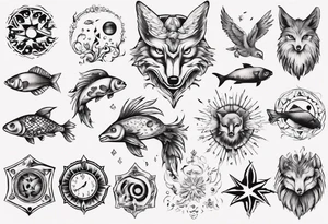 sonne, eule, fuchs, sapere aude, Wasser, fisch, forelle tattoo idea