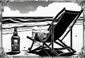 Skull body smoke on the beach sitting in a beach chair with a beer in its hand tattoo idea