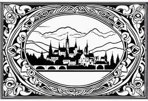 medieval tribal city floral  land  vignette tattoo idea