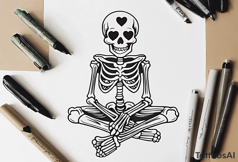 One skeleton with eyes in the shape of hearts, one skeleton sitting tattoo idea