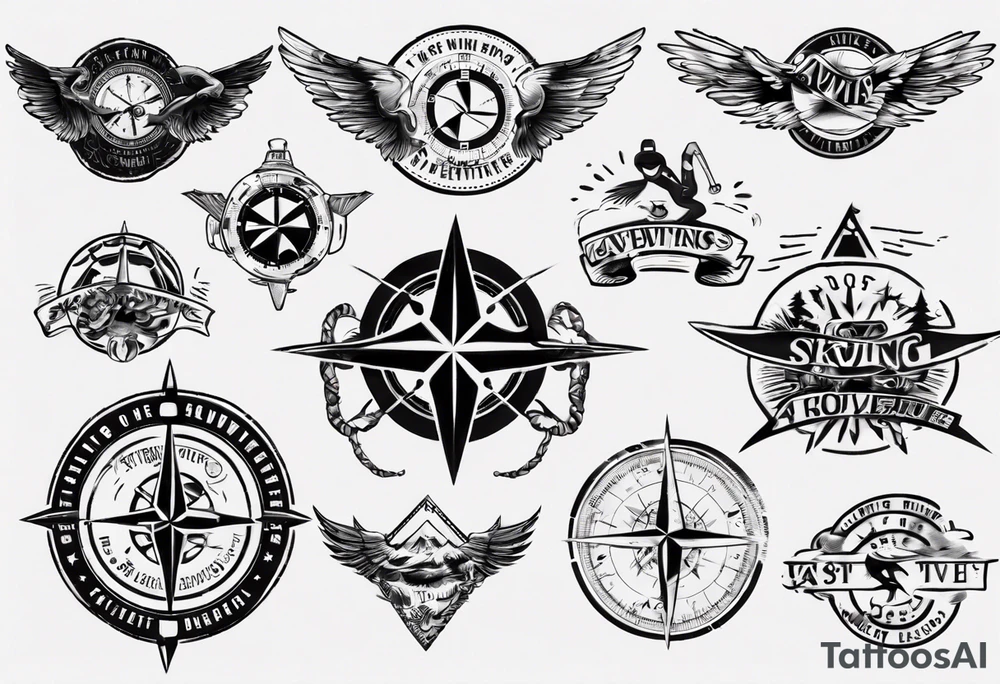 skydiving, shooting guns, compass, adventure tattoo idea