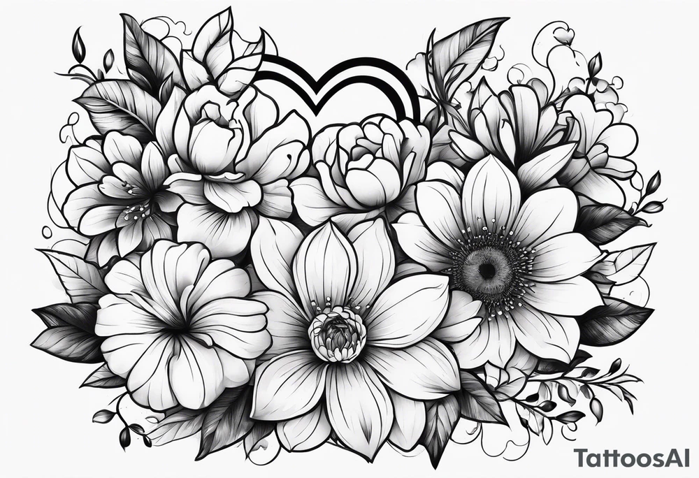 Flowers and hearts tattoo idea