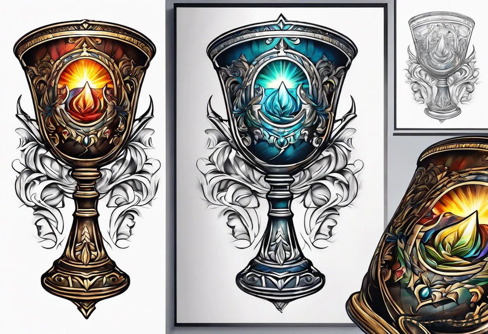 chalice surrounded by halo tattoo idea