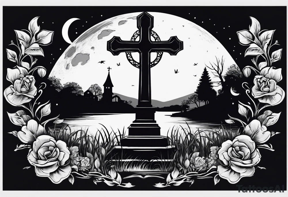 graveyard with moon tattoo idea