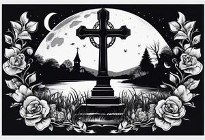 graveyard with moon tattoo idea