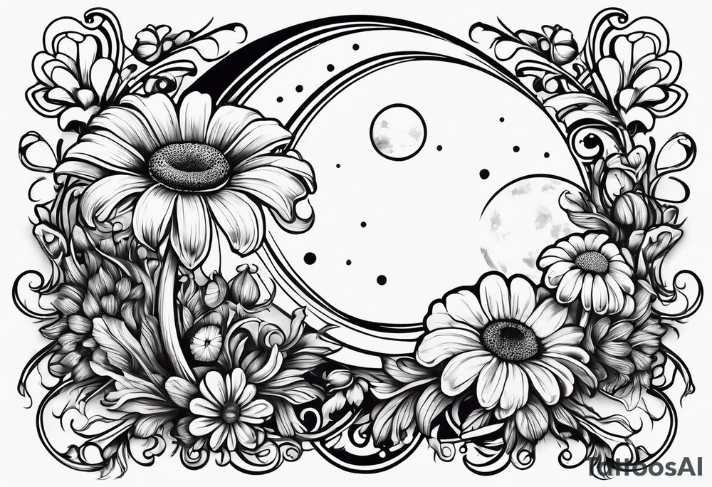Crescent moon muschrooms and daisy’s tattoo idea