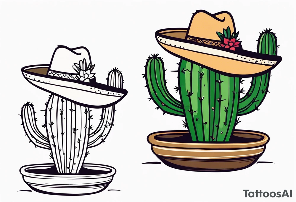 Cactus in a pot wearing a sombrero tattoo idea