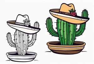 Cactus in a pot wearing a sombrero tattoo idea