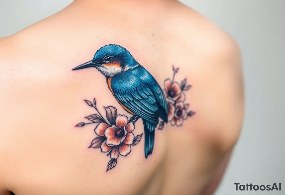 Bluebird with flowers tattoo idea