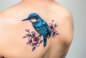 Bluebird with flowers tattoo idea