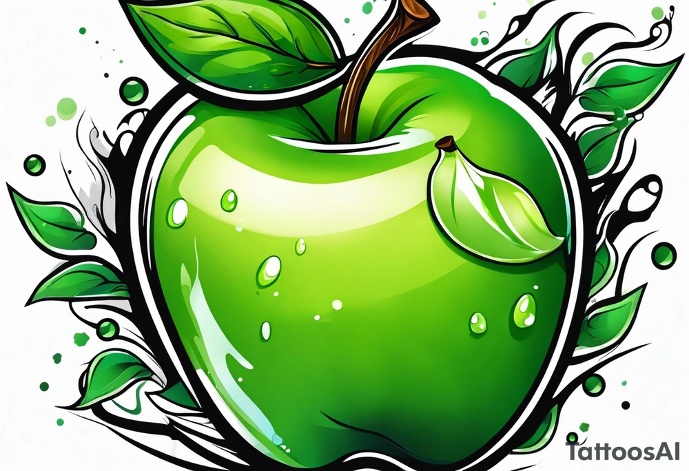 Dripping green apple tattoo idea