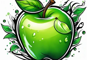 Dripping green apple tattoo idea
