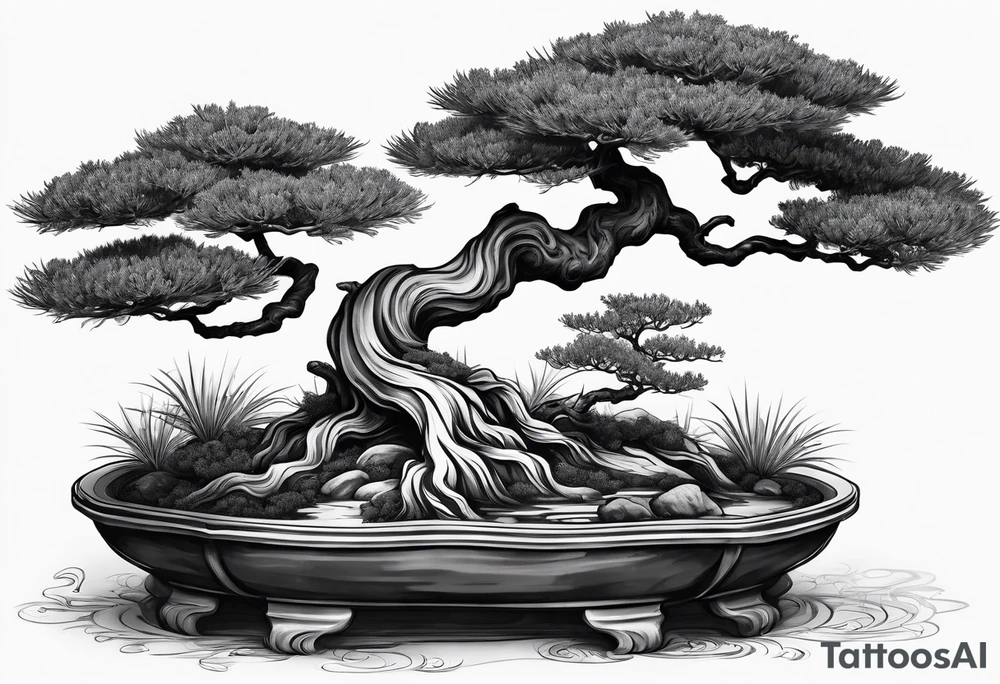 bonsai tree with one side that has more foliage than the other. Mean to fit under an arm on a rib cage. tattoo idea