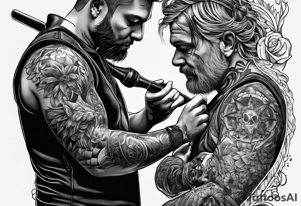 people installing equipment on stage tattoo idea