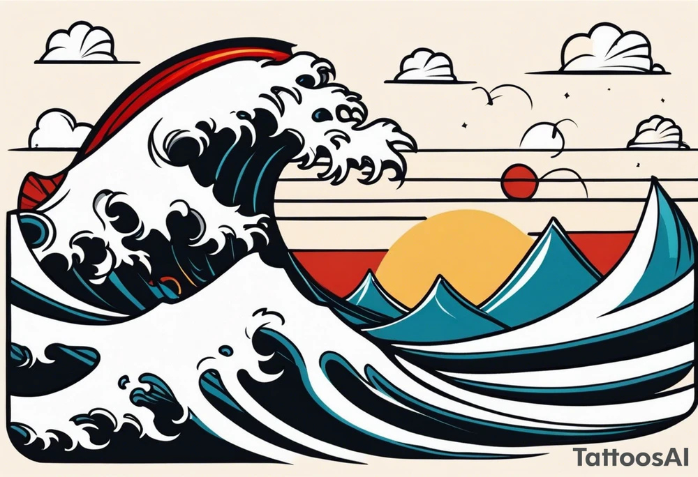 american traditional waves flat tattoo idea