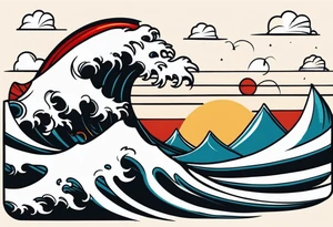 american traditional waves flat tattoo idea