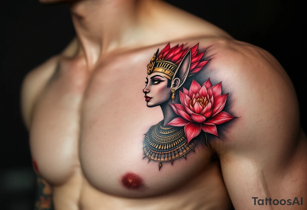 egyptian animal and lotus (make red and black) tattoo idea