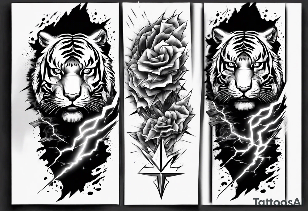 Tiger with lightning for a forearm sleeve tattoo idea