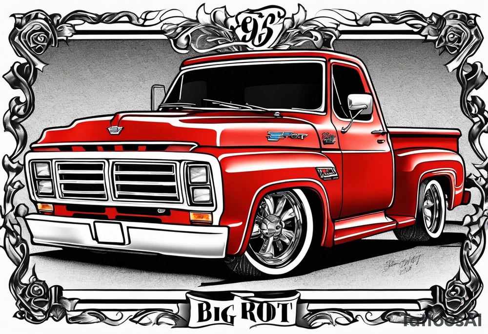 1987 Red ford truck illustration tattoo idea
