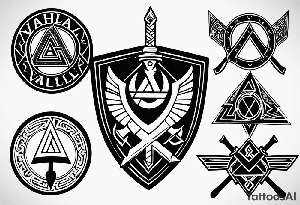 Valhalla shield valknut sword axe tattoo idea