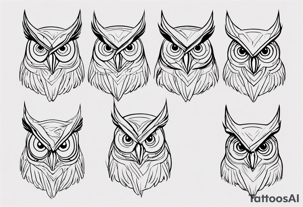 create one-line art of a owl head. the line has to start at the buttom and be finished at the top. Has to be simplistic and be one-line that is connected tattoo idea