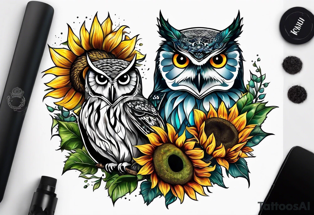 Sunflower and owl tattoo idea