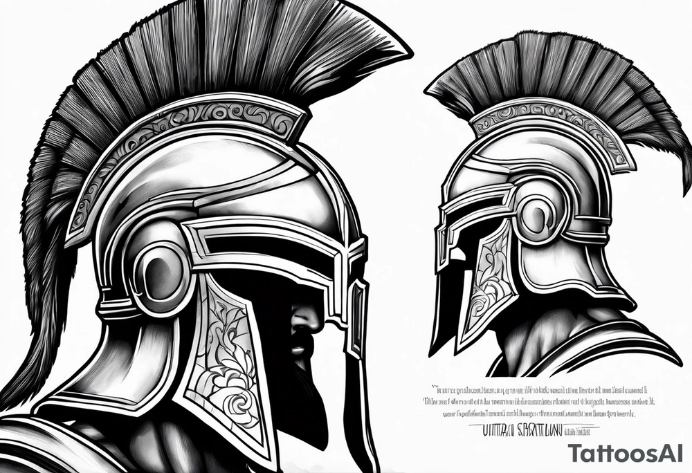 Spartan helmet with greek quote under tattoo idea