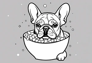 A fine line tattoo of a french bulldog eating popcorn tattoo idea