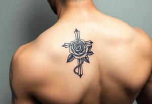 A Forearm tattoo with a Cross and a rose and chains tattoo idea