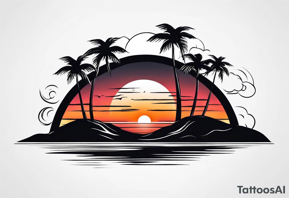 hand drawn minimal sunset tattoo idea
