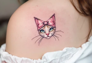 Channeling Parisian chic, this white and pink Marie with pink head bow tattoo honors The Aristocats in style. tattoo idea