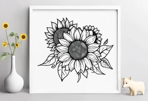 Baby foot print with sunflowers tattoo idea