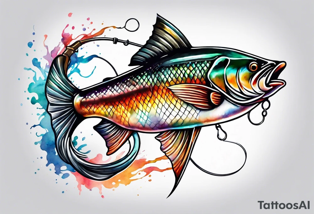 fishing hook cross with watercolor background tattoo idea