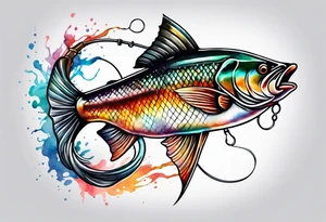 fishing hook cross with watercolor background tattoo idea
