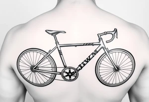 A stylized long wheelbase recumbent with integrated frame lettering spelling out JWM 4” long. tattoo idea