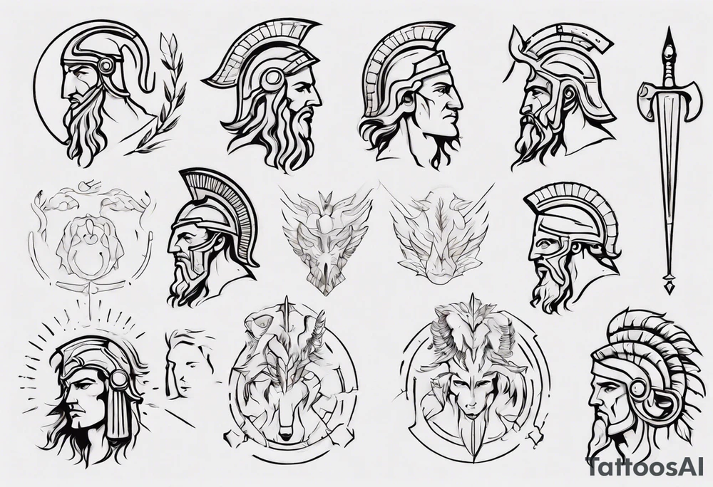 minimalist spartan/ greek/roman mythology fine-linework tattoo idea