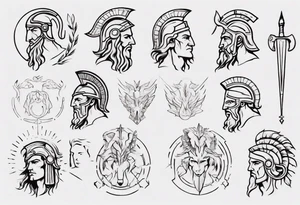 minimalist spartan/ greek/roman mythology fine-linework tattoo idea