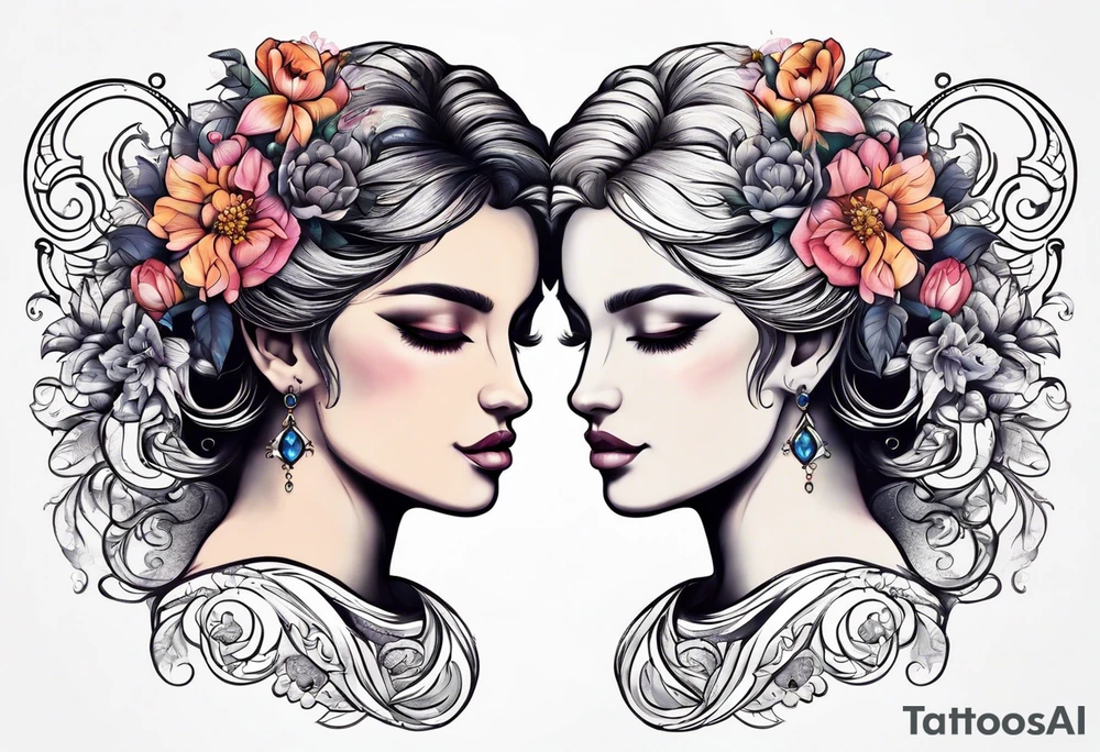 Gemini symbol with flowers tattoo idea
