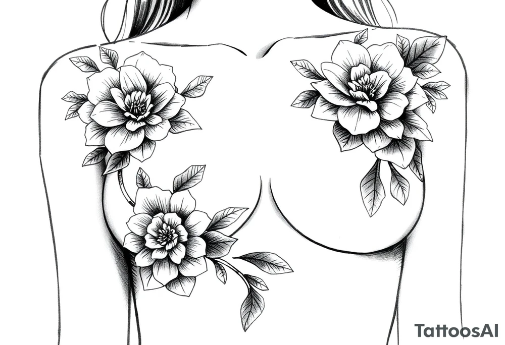 Chest sternum under boob floral tattoo tattoo idea