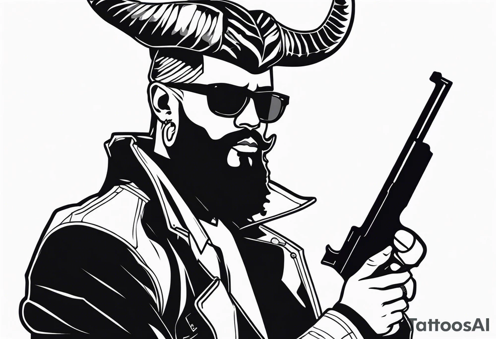 capricorn man with sunglasses and gun tattoo idea