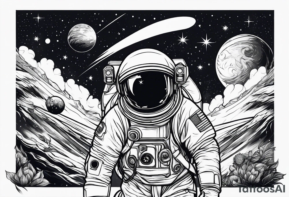 Space theme name drew tattoo idea