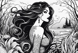 Creepy evil swamp mermaid tattoo idea