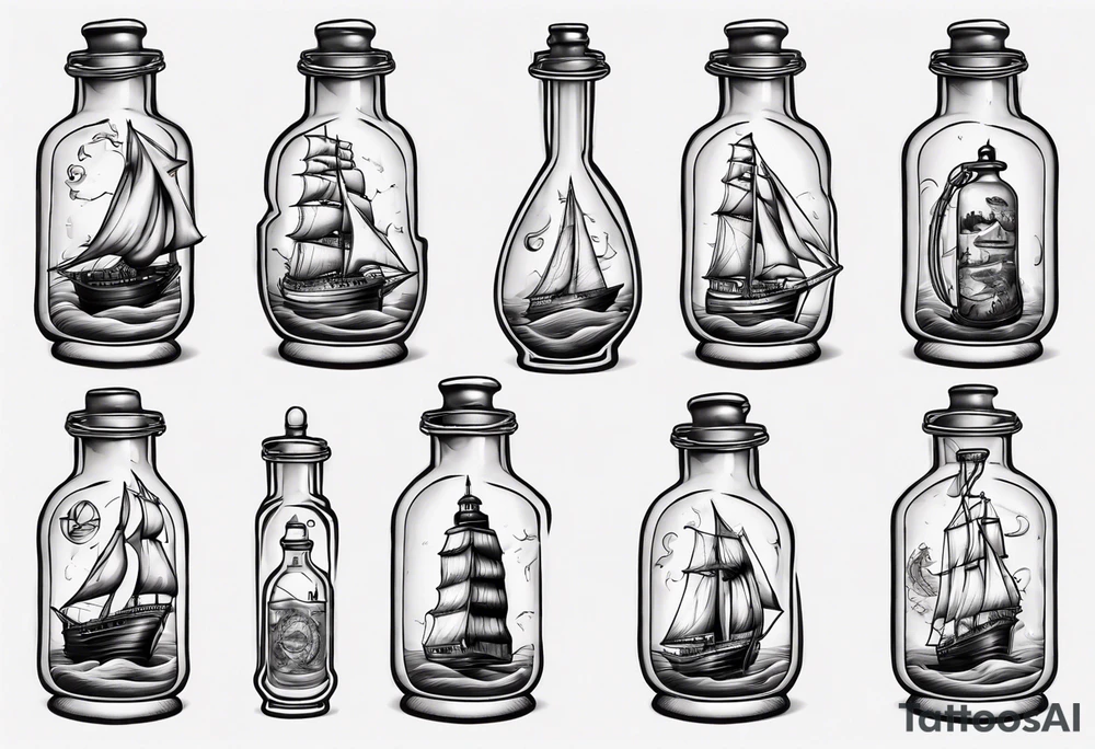 Sailing ship in a bottle tattoo idea