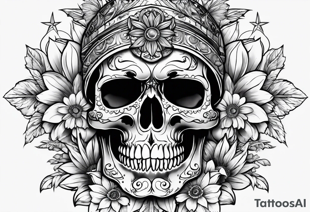skull and aster tattoo idea