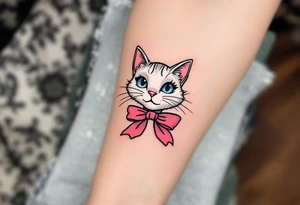 This pink-bowed white cat tattoo captures Marie’s sassy charm straight from The Aristocats. tattoo idea