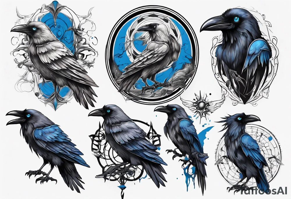 Dark raven with blue eyes tattoo idea